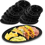 Roshtia Taco Holder Fiesta Taco Plate with 2 Stand up Taco Holder Plus 4 Compartments Plastic Taco Tray for Soft and Hard Shell Tacos, Microwave Safe, for Taco Nights and Taco Bar (Black, 24 Pcs)