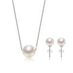 Pearl Necklace and Earring Set Sterling Silver,Pearl Jewelry Set for Women,Bridesmaid Jewelry Set for Wedding,Simple Single Pearl Necklace Bridal Pearl Set Jewelry for Women/Prom