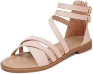 SHIBEVER Gladiator Strappy Sandals for Women: Dressy Summer Comfortable Flat, Back Zipper Roman Comfy Womens Sandals, 77 Apricot, 6