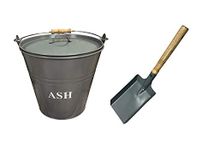 Large Fireside Ash Bucket with Lid & Shovel Pack, 32cm High, 12 Litre Capacity in French Grey