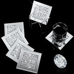 Jetec Housewarming Gifts for New Home Glass Mirrored Coaster Coasters Set of 6 with 1 Holder, Crystal Coasters Glitter Crushed Diamond Decoration for Home Kitchen Bar Table(Silver)