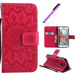 HMTECH Galaxy S5 Mini Case Sunflower Mandala Flower Embossing PU Leather Wallet Flip Cover Bookstyle Magnetic Closure Card Slot Stand Function Cover for Samsung Galaxy S5 Mini,Mandala Flower:Red