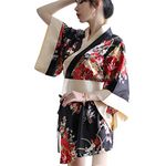 Ladies Kimono Dressing Gowns Floral Kimono Robe Printed Cardigan Sleepwear Charming Nightwear Yukata Bathrobe with G-Strings for Women Wedding Bonding Party Pyjamas