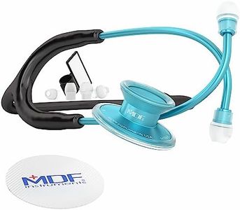 MDF Acoustica Lightweight Stethoscope for Doctors, Nurses, Students, Home Health Use, Adult, Dual Head, Black Tube, Aqua Chestpiece-Headset, MDF747XPAQ11