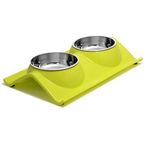 UPSKY Double Dog Cat Bowls Premium Stainless Steel Pet Bowls No-Spill Resin Station, Food Water Feeder Cats Small Dogs (Fruit Green)