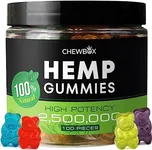 CHEWBOX Hemp Gummies - Great for Peace & Relaxation - Natural Fruit Flavors Tasty Relief – Relaxing Gummies 2.500,000- Made in USA (100 Count)