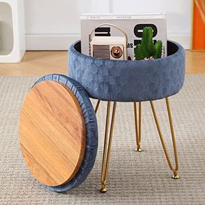 Cpintltr Foot Stool Velvet Storage Ottoman with Removable Lid Round Sofa Stools Foot Rest with Padded Seat Modern Style Makeup Stool Decorative Furniture Suitable for Lounge Dorm Room Bluish Grey