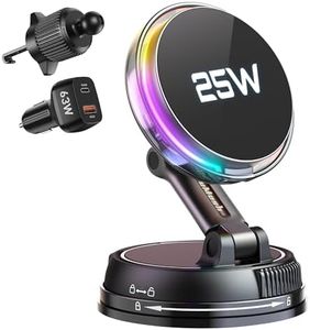 GuMosh Qi2.2 25W MagSafe Car Mount Charger，[Phone Cooling Fan＆RGB Light] Wireless Car Charger with 78+LBS Vacuum Suction,360°Rotatable Magnetic Car Phone Holder with 63w Adaper for iPhone 17-12 Series