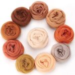 Needle Felting Wool - 10 Colour Fall Orange Brown Earth Tone Nature Fibre Wool Roving Yarn Hand Spinning Supplies for Beginners Adult Thanksgiving DIY Craft Materials, 10g/Colour