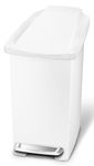 simplehuman CW1332 10L Slim Pedal Bin, Small Bin for Bathroom Bedroom Office, Strong Steel Pedal, Slim Space-Saving Shape, White Plastic