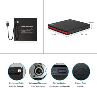 Rioddas External CD DVD Drive – USB Portable Optical Disc Reader