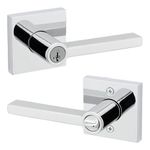 Weiser Halifax Polished Chrome Front Door Handle with Lock, Reversible Square Exterior/Interior Door Handles with Lock, Keyed Entry Door Lever for Front Door, Bedroom, Bathroom & Office, Home Decor