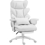 Dowinx Big and Tall Office Chair with Pocket Spring Cushion and Lumbar Support,High Back Computer Gaming Chair with Adiustable Ammrests,Executive Desk Chair with Footrest(Cloth-White)