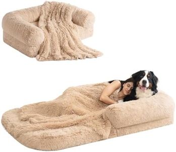 EHEYCIGA Foldable Human Dog Bed for Adult, Orthopedic Memory Foam Dog Bed for Humans, Waterproof Human Dog Bed for People, Faux Fur Human Sized Dog Bed, Camel, 72"x44"x11"