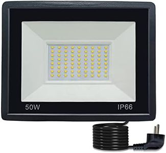50W Focos LED Exterior con Enchufe de 3m de cable, Proyector LED Superbrillante Foco LED IP66 Impermeable Luz de Seguridad Floodlight para garaje campo patio trasero camino, 3000K blanco cálido