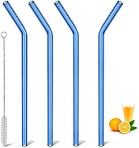 LIFEHIM Reusable Straws Glass Straws Blue: Glass Straws Drinking Reusable Glass Straws Bent 8mm 9 inch Long 4 Pack Glass Drinking Straws