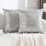 JELLYMON Sparkling Decorative Pillow Covers Set of 2,Sliver Glitter Throw Pillows Cover 18x18in Inch for Living Room Bed Sofa Couch, Morden Home Luxury Decor(18x18in,Sliver LGrey)