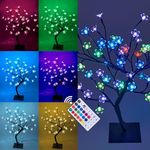 Lightshare 18Inch Cherry Blossom Bonsai Tree, 48 LED Lights, RGB with Remote Control, 16 Color-changing Modes, Ideal As Night Lights