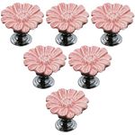 Choubao 6pcs Creative Flower Design Ceramic Pull Handle Kitchen Cabinet Knobs Showcase Door Handle, Drawer Dresser Pull Handle Girl's Room Furniture Decoration (Pink)