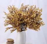 SATYAM KRAFT 1 Bunch Artificial Babys Breath Gypsophila Flower Sticks Fake Bunch Decorative Items for Home, Diwali, Bedroom,Living Room,Table Decoration, Deepawali (Without Vase Pot)(Fabric, Golden)