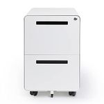 Moustache 2 Drawer File Cabinet with Lock, Under Desk Vertical Filing Cabinet with Adjustable Partition, Hanging File Folders, Rolling Mobile Filing Cabinet for Home Office-White