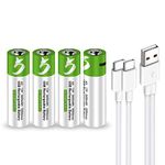 USB AA Lithium ion Rechargeable Battery, High Capacity 1.5V 2600mWh Rechargeable AA Battery, 1.5 H Fast Charge, 1200 Cycle with Type C Port Cable, Constant Output,4-Pack