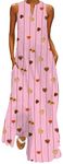 Ocean Plus Sleeveless Vintage Printed V-Neck Maxi Dresses for Women in Summer Long Dress (3XL, Pink Lines Heart)