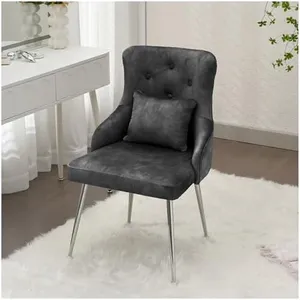 UDAX Velvet Vanity Dining Chairs, Upholstered Makeup Accent Reading Chair, Office Desk Vanity Stool Chairs with Metal Legs for Kitchen, Bedroom, Living Room, Dark Grey