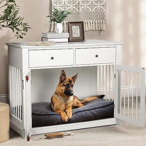 LEMBERI 44 Inch Large Dog Crate Furniture, Wooden Dog Kennel End Table with Storage Drawers, Decorative Pet Cage Dog House Indoor for Dogs