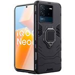 TheGiftKart Tough Armor Bumper Back Cover Case for iQOO Neo 6 5G | Ring Holder & Kickstand in-Built | 360 Degree Protection Back Case Cover for iQOO Neo6 5G (PC, TPU | Black)