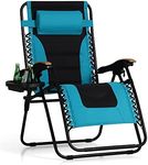 PHI VILLA XXL Oversized Padded Zero Gravity Chair, Foldable Patio Recliner, 30" Wide Seat Anti Gravity Lounger with Cup Holder, Support 400 LBS (Aqua)