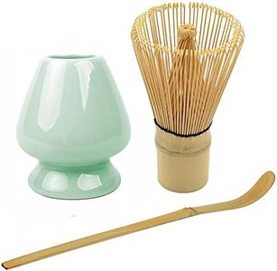 ANCLLO Juego de 3 piezas de té matcha japonés, batidor de bambú/soporte de cerámica Matcha titular de soporte de bambú/cuchara de bambú para ceremonia tradicional del té japonés (# 2)