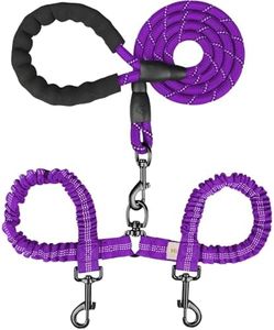 MingXpets Double Dog Leash, Dual Dog Leash, 360° Swivel Tangle Free Bungee Walking Training for Large Medium Dogs, Shock Absorbing Bungee Reflective for Two Dogs, 18~120 lbs, Purple