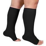 MGANG Compression Socks 4XL Plus Size Open Toe Knee High Extra Wide Support Stockings for Lymphatic Issues, Chronic Venous Insufficiency, 20-30 mmHg, Medical Compression Stockings, Black 4X-Large