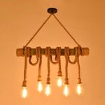TIMBERINO Rope Ceiling Light Rustic Lighting - Retro Hemp Rope Pendant Lamp 6 Head Chandelier Bamboo E27 Light Fitting