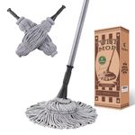 Eyliden Mop with 2 Reusable Heads, Easy Wringing Twist Mop, with 57.5 inch Long Handle, Wet Mops for Floor Cleaning, Commercial Household Clean Hardwood, Vinyl, Tile, and More (Grey)