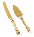 Homi styles Gold Elegant Cake Knife and Server Set, Cake Server and Knife Set of 2 with 420 Stainless Steel Plated Thick Blades, Cake Cutting Set for Wedding, Birthdays, Anniversaries, and Parties