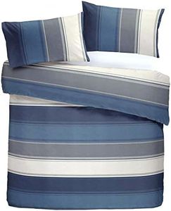 Fusion - Betley - Classic Wide Stripe Duvet Cover Set - Blue - King Bed Size