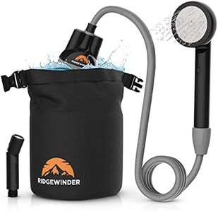 Ridgewinder Portable Shower for Camping with Dry Bag - Camp Shower with Rechargeable Battery and Included 10L Dry Bag for Water Storage. Complete Camping Shower in a Bag (+Sprayer Attachment).