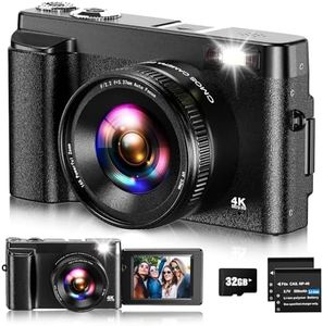 Cámara Digital 4K,Cámara de Fotos de Vlogging con Tarjeta 32G, 48MP Cámara Compacta con Pantalla Abatible de 180° y Lente UV, Cámara de Fotos para Adolescentes, Principiantes y Adultos