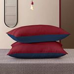 Cloth Fusion Microfiber Bed Pillow Set of 2 Soft Pillows for Sleeping (17x27 Inches, Maroon-Navy Blue)