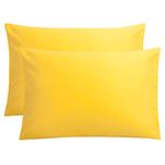 FLXXIE 2 Pack 100% Brushed 1800 Microfiber Plain Queen Pillowcases, Wrinkle and Stain Resistant, Soft and Cozy Envelope Closure Bed Pillow Cases, Yellow, 50x75 cm