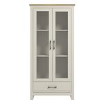 Galano Limestone Display Cabinet with Glass - 3 Tier Large Tall Storage Cabinet with Drawer - Glass Wooden Storage with Shelves - Storage Display Unit for Office, Living Room Furniture (Light Grey)