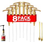 8 Pack Gold Coffee Syrup Pump Dispenser, Compatible with 25.4 Oz/750ml Bottles, Great for Home & Coffee Bar Drinking Mixes, Tea, Beverage, Cocktails, Plus Spoons