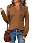 Zeagoo Pullover Women's Ribbed Knit Jumper Long Sleeve V Neck Sweater Plain Sweatshirt Autumn Winter Elegant Tops Loose Fit, brown, XXL