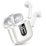 Wireless Earbuds, 2024 Bluetooth 5.3 Headphones, Stereo Earphones with ENC Mic, Wireless Headphones in ear earbuds with Dual LED Display, 30H Playtime, Gym Headphones IP7 Waterproof, Ceramic White