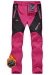 JHMORP Women's Winter Snow Ski Pants Waterproof Windproof Softshell Fleece Snowboard Outdoor Hiking Pants (Rose Red,CA L)