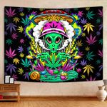 iTapnoom Cool Alien Tapestry for Men Guys, Trippy Alien Stuff Marijuana Leaf Wall Art Tapestry for Bedroom, Psychedelic Tie Dye Tapestries Wall Poster Blanket College Dorm Home Decor, 80x60 inch