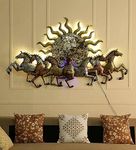 Vfrills Metal Seven Running Horses With Sunrise Wall Hanging Decor For Vastu, Living Room (48 * 28 Inches), Brown