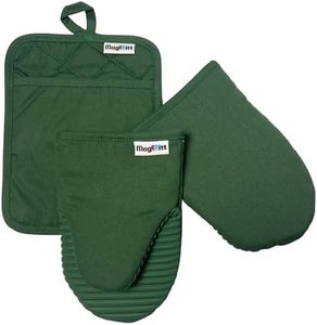 MagMitt Magnetic Oven Mitts and Pot Holder Set, 3 Piece Silicone Oven Mitts Heat Resistant to 500F, Hot Pad with Magnetic Storage, Premium Cotton, Non-Slip Kitchen Mitts & Oven Gloves, (Basil Green)